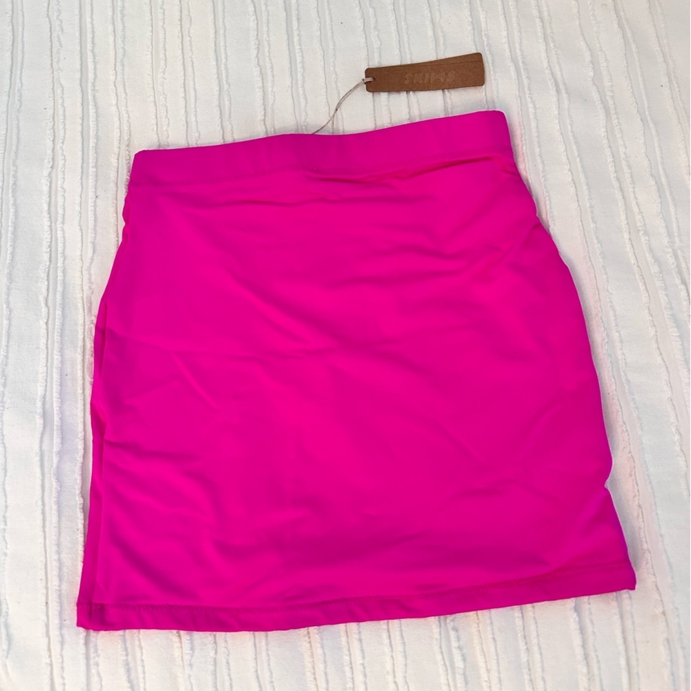 NWT SKIMS Size XS Swim Zip-Up Mini Skirt in Hibiscus - Picture 3 of 6